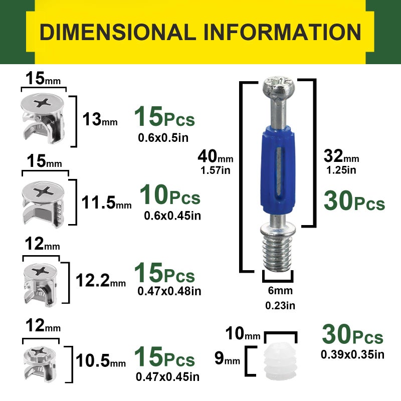 Tanbupu 115Pcs Cam Locks for Furniture, 3-in-1 Eccentric Wheels Bolt, Cam Lock Nuts and Screws, Connecting Fastener Cabinet Connectors Hardware, Multi-Size Nut & Bolt Assortment Sets - Image 2